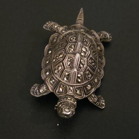 Jewelry - Vintage 835 Silver Marcasite Turtle Brooch Pin